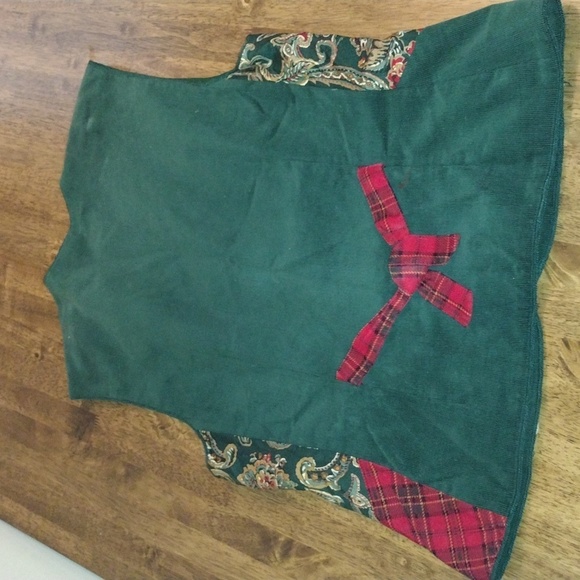 Vintage Lined Corduroy Plaid Embroidered Christmas Vest Patchwork M - Picture 6 of 6